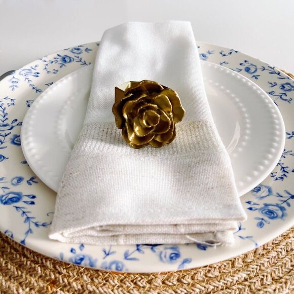 Elegant Rose Napkin Rings – Antique Gold Handmade - Wedding Party Event Planner - Picture 7 of 13